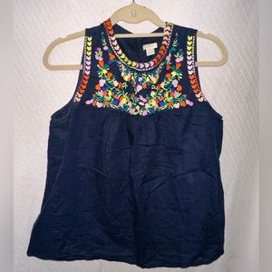 J. Crew Factory Womens Embroidered Cotton Tank Top Boho Navy Size 8